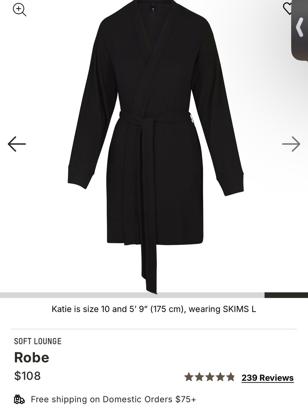 Skims soft lounge robe size S NTW